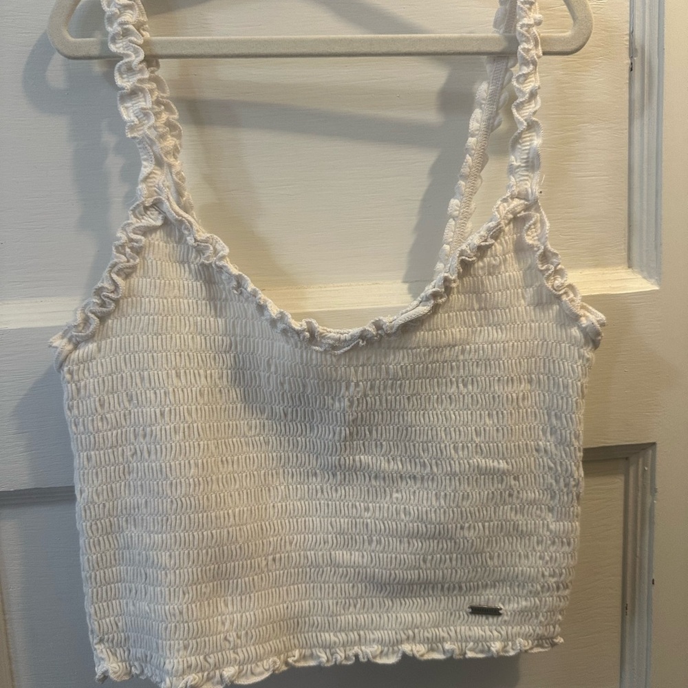 Hollister White Ruffled Crop Top